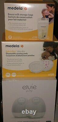 NIB! Elvie Double Breast Pump withMedela Nursing Pads & Breast Milk Storage Bags